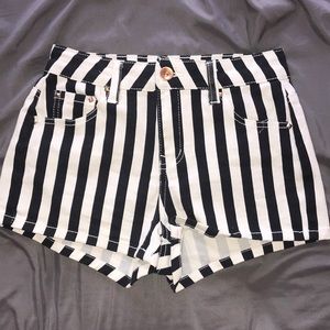 Black/white striped studded high rise shorts